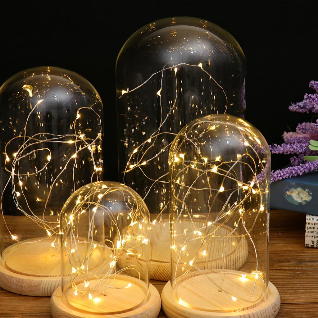 Lồng Kính Có Đèn LED Kèm Đế Gỗ Dùng Trang Trí Độc Đáo