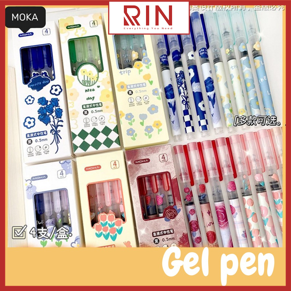 Bộ bút mực Gel nước / Bộ bút bi mực gel mực đen ngòi 0.5mm dùng ghi chép dành cho học sinh, sinh viên, văn phòng – Bộ 4 cây