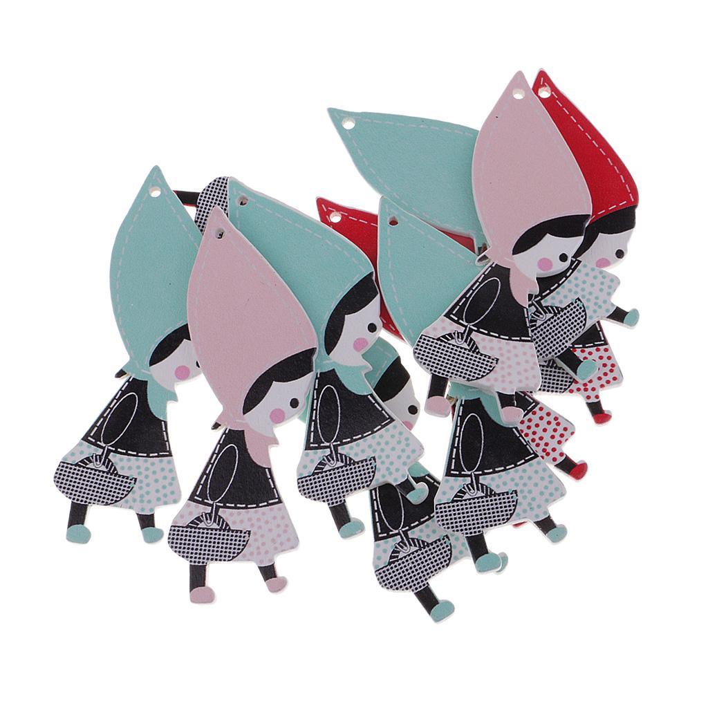 10 Pieces Colorful Wooden Cartoon Girl Cutout Wood Pieces Embellishments Crafts