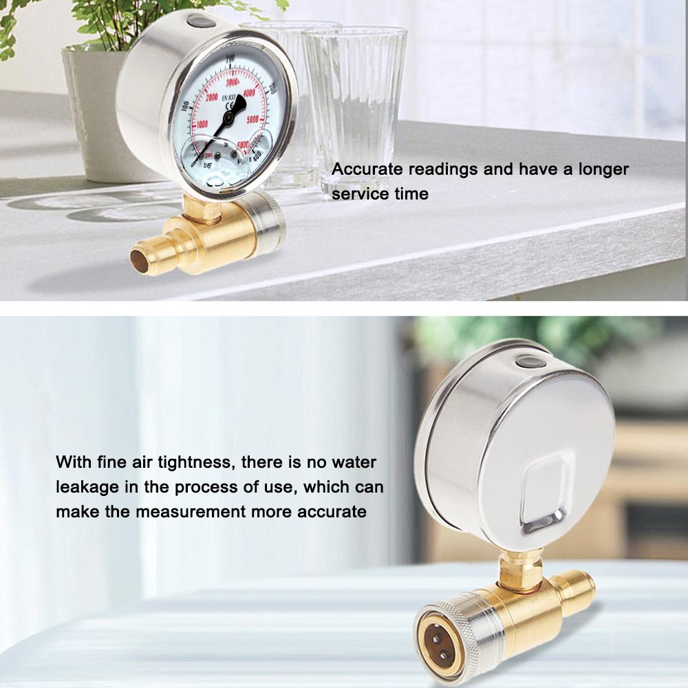 3/8in Pressure Gauge for Pressure Washer Quick Connect Shockproof Pressurization 5000PSI Pressure Gauge Piezometer