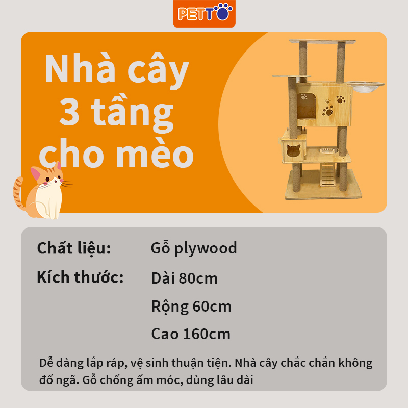 Nhà Cây Cho Mèo 3 Tầng Có Lồng Kính