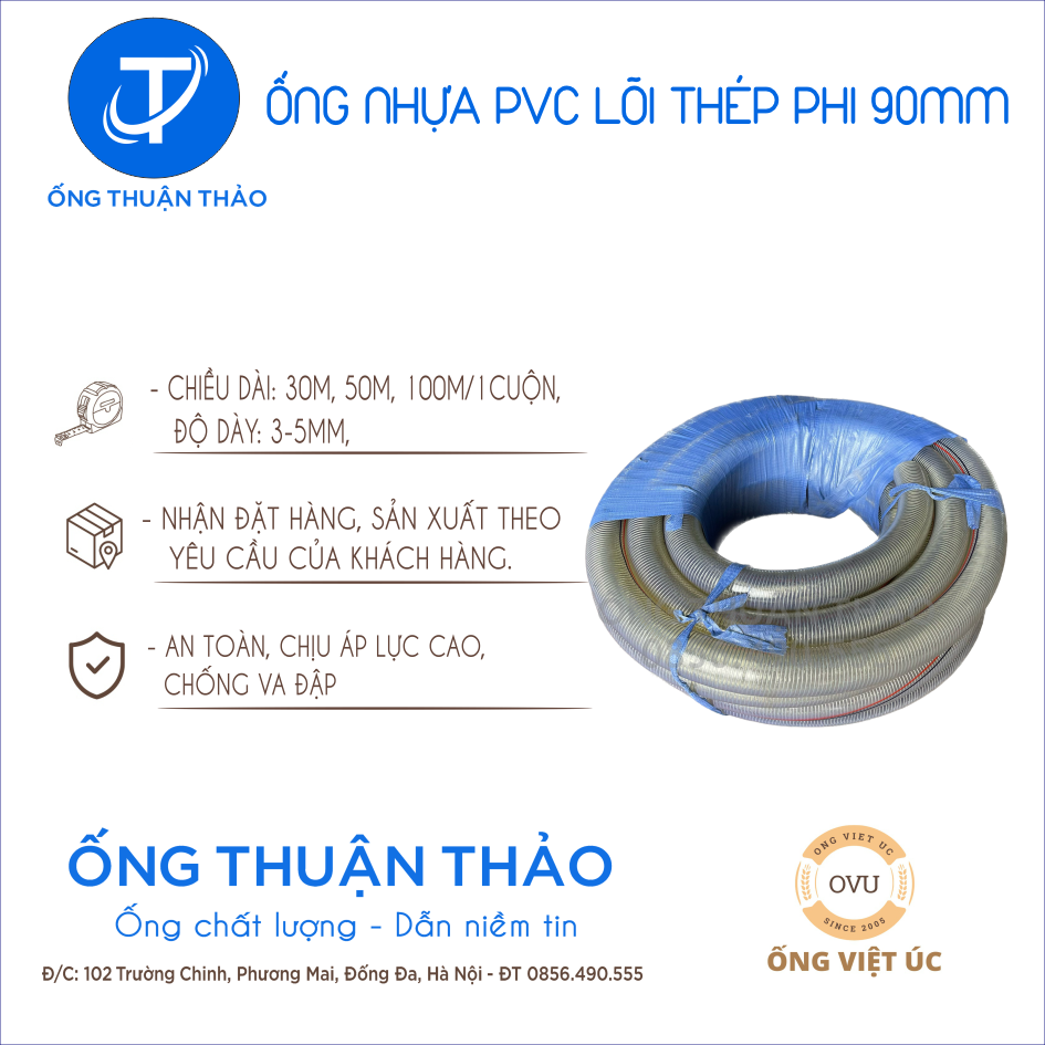 Ống Nhựa PVC Lõi Thép Phi 90mm CUỘN 30 MÉT - Hàng Nhập Khẩu