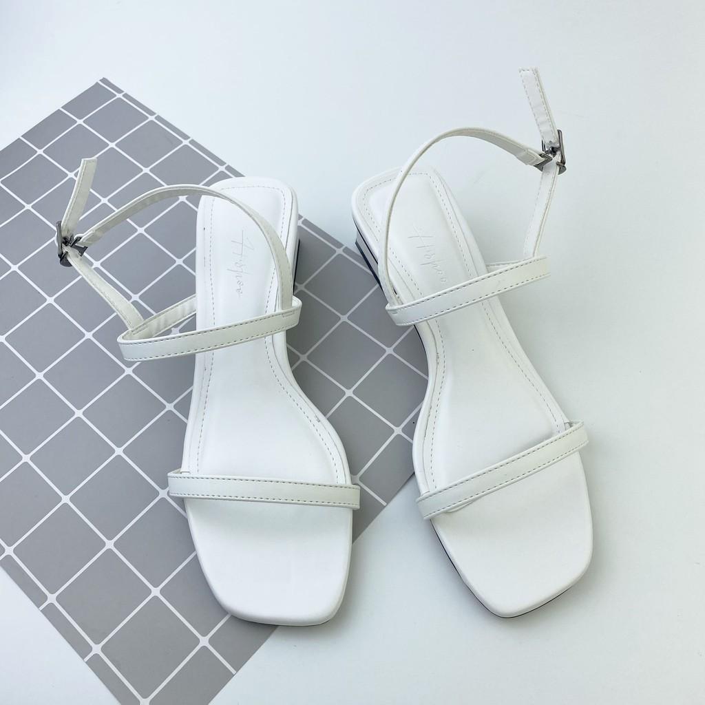 Sandal nữ quai ngang dây mảnh thời trang HISHOO cao 3cm màu kem S052