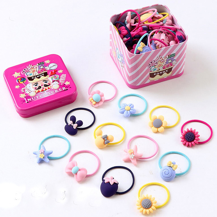 Hộp 40 dây cột tóc hoạt hình cho bé gái