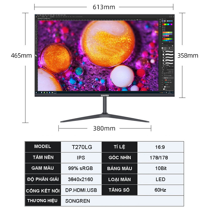 Màn Hình Máy Tính 27 inch UHD 4K (3840 x 2160) Tràn Viền Songren - hàng nhập khẩu