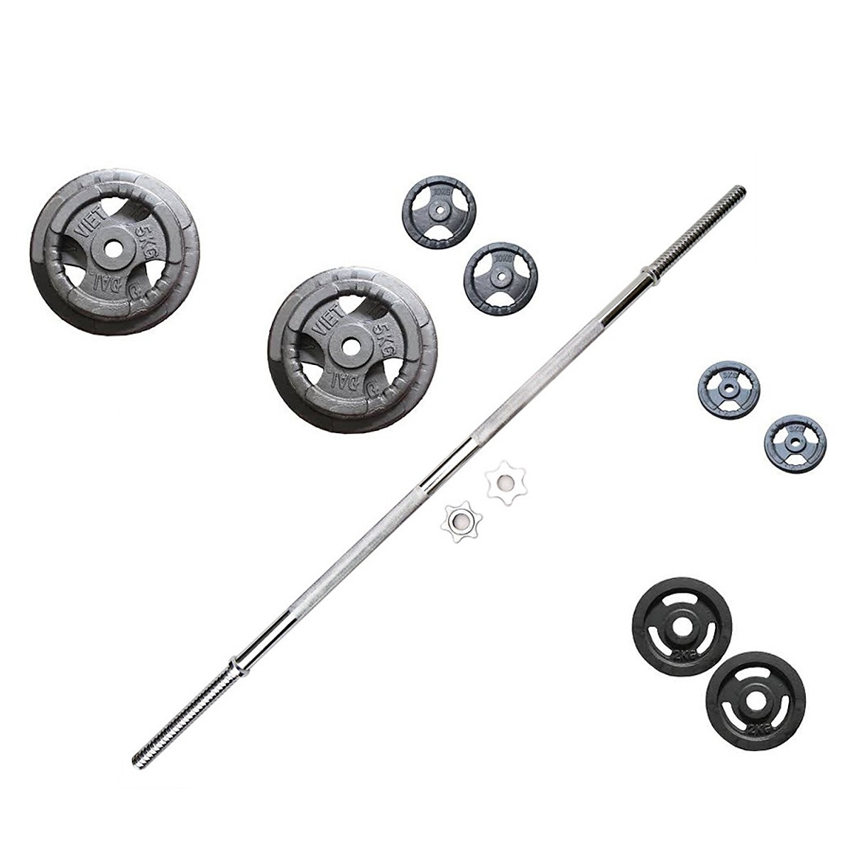 Combo bộ đòn tạ 1,5m và 40kg tạ gang (10kg/2 bánh,5kg/2 bánh,3kg/2 bánh,2kg/2 bánh