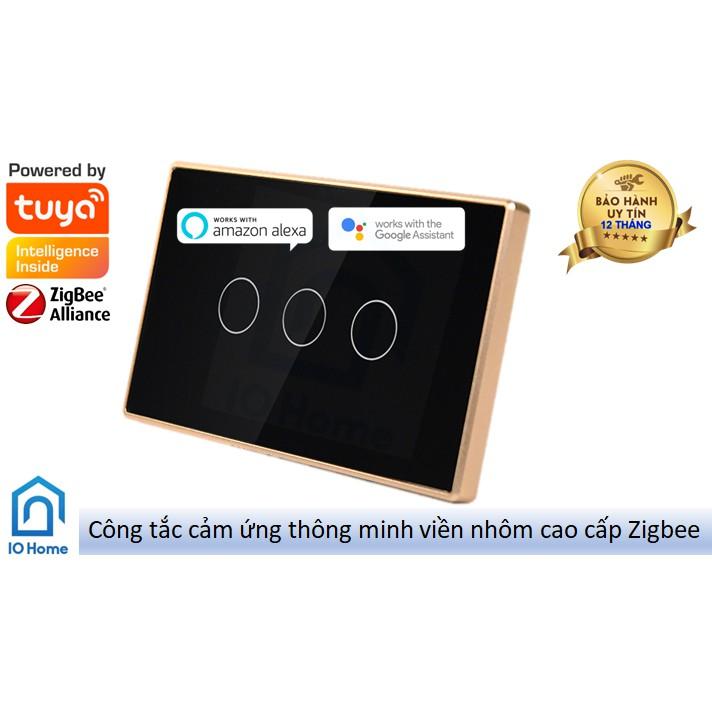 Công tắc thông minh cao cấp Tuya viền nhôm Zigbee 3.0, mặt kính 2.5D - từ 1-4 nút, cần Hub trung tâm Zigbee và cần dây N - Đen,2 nút-bh 6 tháng