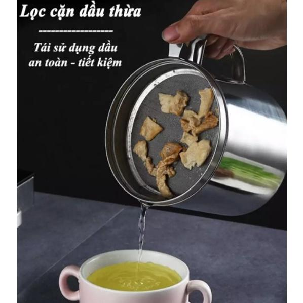 (Hàng loại 1) CA LỌC DẦU ăn INOX 304 (1300ml ) có lưới lọc cặn tiện lợi hàng cao cấp dầy dặn không gỉ sét