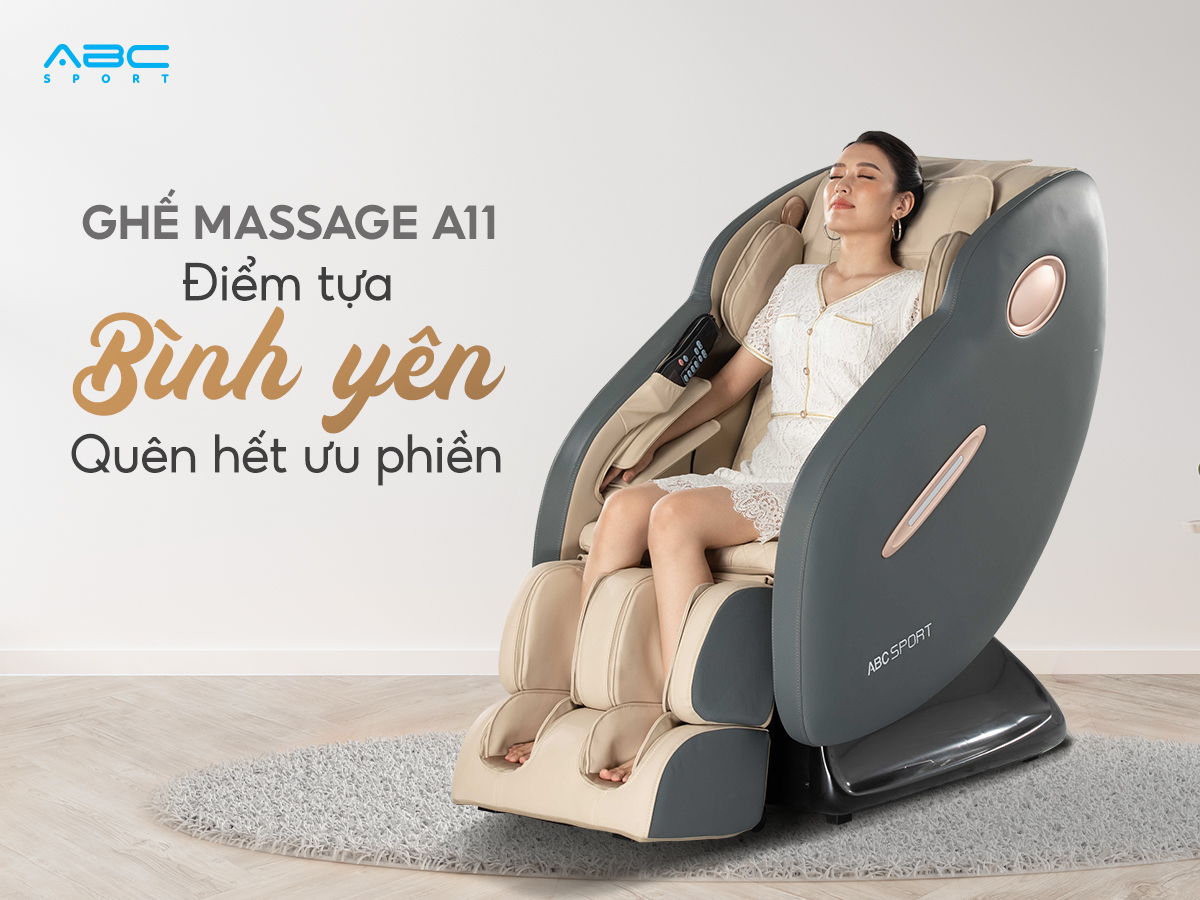 Ghế massage toàn thân ABCSport A11 hệ thống con lăn tiên tiến, túi khí toàn bộ cơ thể, chức năng nhiệt làm nóng vùng lưng