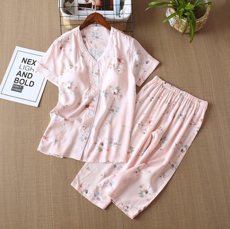 Bộ Đồ Pijama Nữ Mặc Nhà Ngắn Tay Azuno ABN2606 Chất Liệu Cotton Lụa Có Lót Ngực Tiện Lợi Cho Mùa Hè