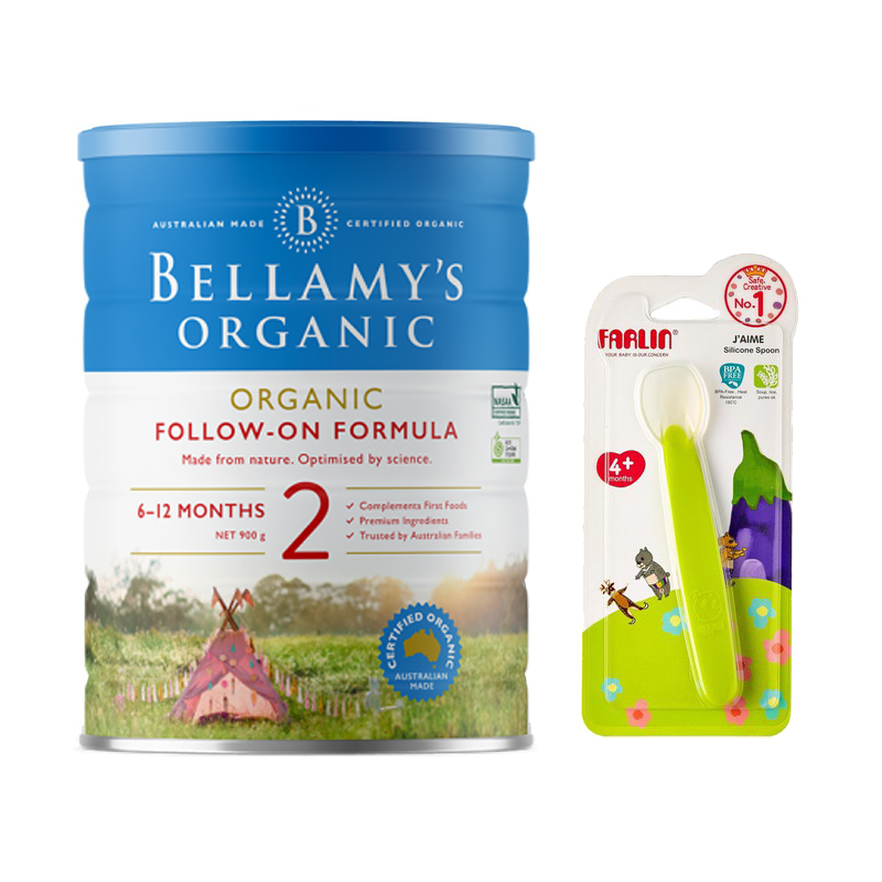 Combo Sữa Bột Bellamy's Organic Số 2 (900g) tặng muỗng ăn silicone Farlin