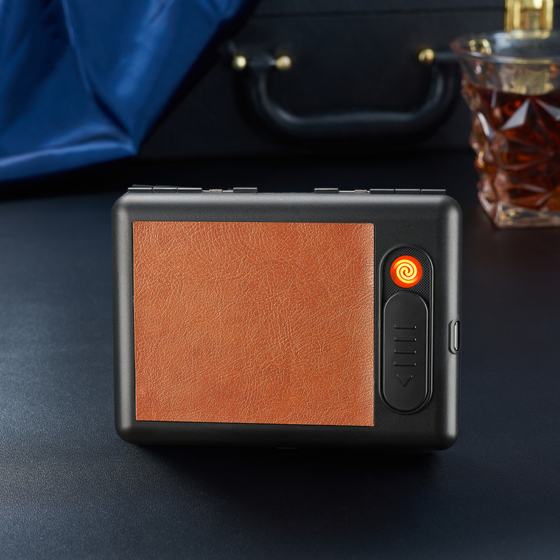 Bật Lửa Điện Kiêm Hộp Đựng Thuốc Kẹp 20Đ Bọc Da M9 - Sạc Điện