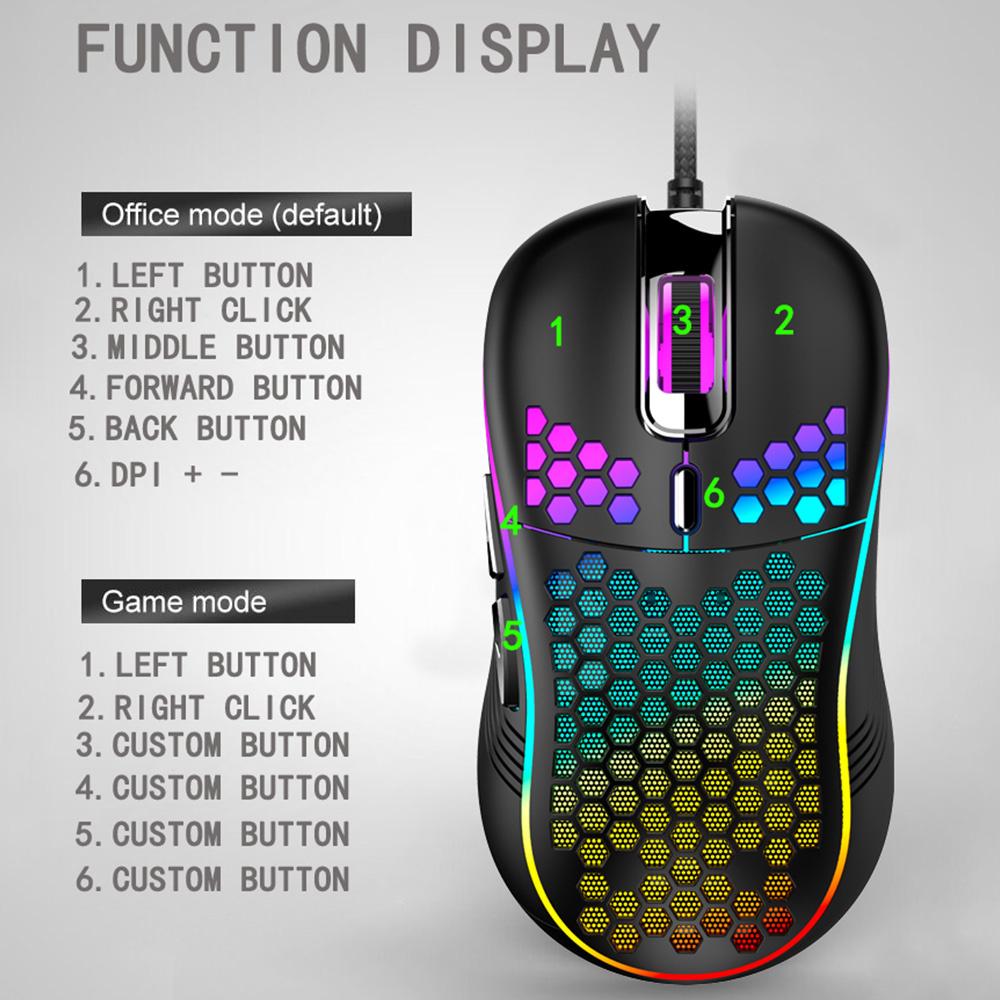 Nhẹ RGB Chuột Chơi Game 7200DPI Tổ Ong Vỏ Công Thái Chuột Cực Dệt Dây Cáp Cho Máy Tính Game Thủ Máy Tính Để Bàn PC