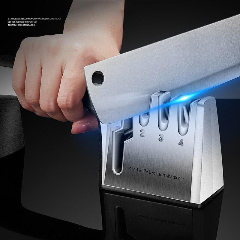 Knife Sharpener 4 Stage Diamond Coated&Fine Rod Knife Shears and Scissors Stone Manual Diamond Sharpener Kitchen Tool