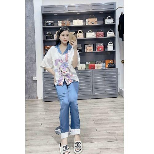 Đồ Bộ Pijama Lụa Tay Ngắn-Quần Dài Chất Liệu Satin thiết kế sang chảnh