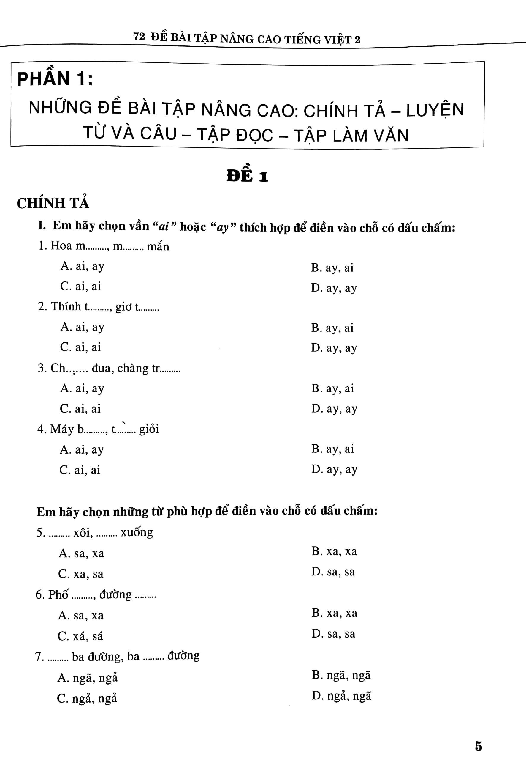72 Đề Bài Tập Nâng Cao Tiếng Việt Lớp 2