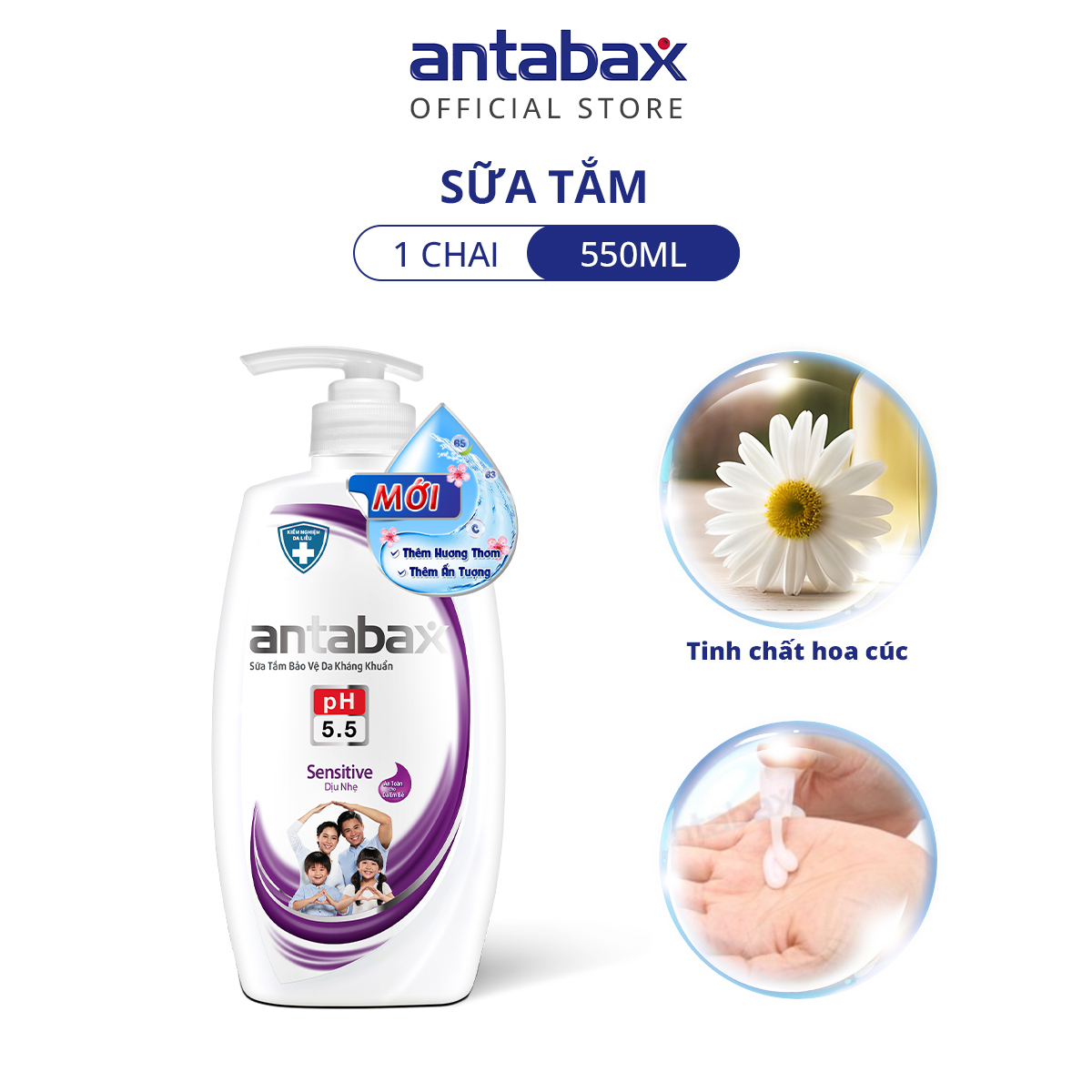 Sữa Tắm Bảo Vệ Da Kháng Khuẩn Antabax Sensitive Dịu Nhẹ 550ml