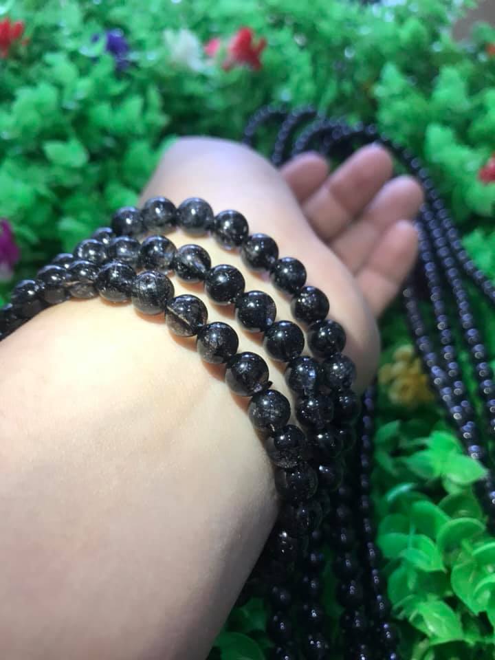 Vòng tay phong thủy Thạch Anh Tóc Đen Tự Nhiên VIP Vòng size 6,8mm đẹp quấn 3 vòng tay kiểu bóng tay đẹp xinh Hợp Nữ mệnh thủy mệnh mộc ạ