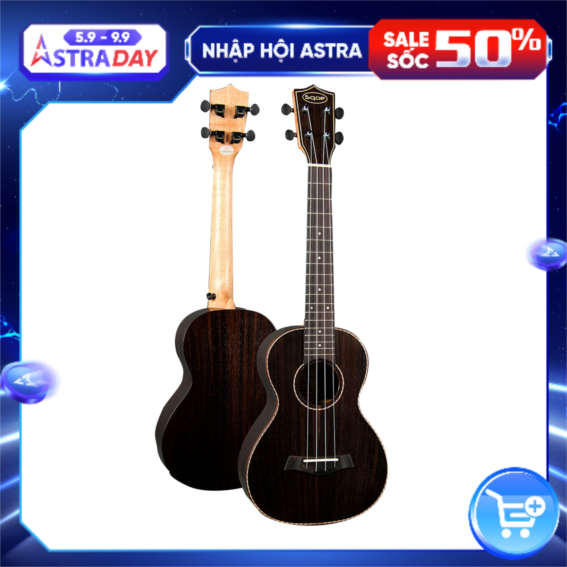 Đàn Ukulele Tenor SQOE UK-26R, Mặt Đàn Gỗ Hồng Sắc