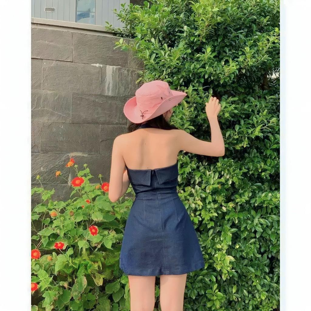 Đầm jeans cúp dây cổ