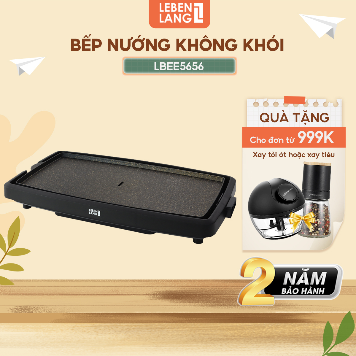 Bếp nướng điện không khói LEBENLANG LBDD5656, công suất 1800W, khay tháo rời tiện nghi vệ sinh - hàng chính hãng