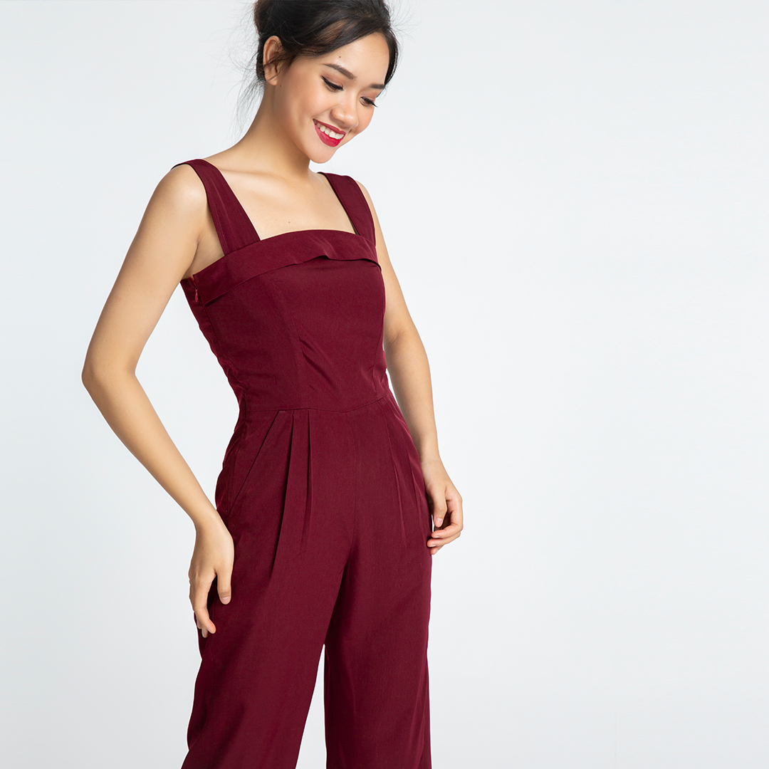 Jumpsuit Thời trang thiết kế Hity DRE096 Bộ Áo Liền Quần (Đỏ Auburn)