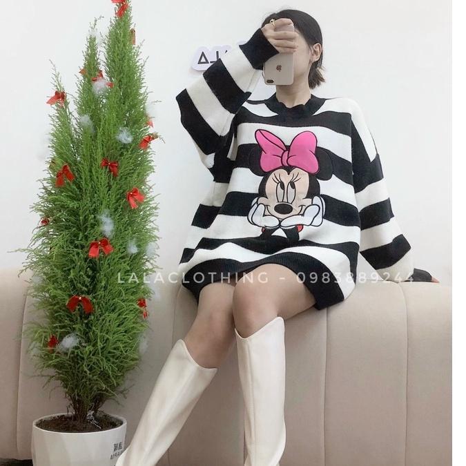 Áo len kẻ hoạ tiết chuột Mickey LalaClothing