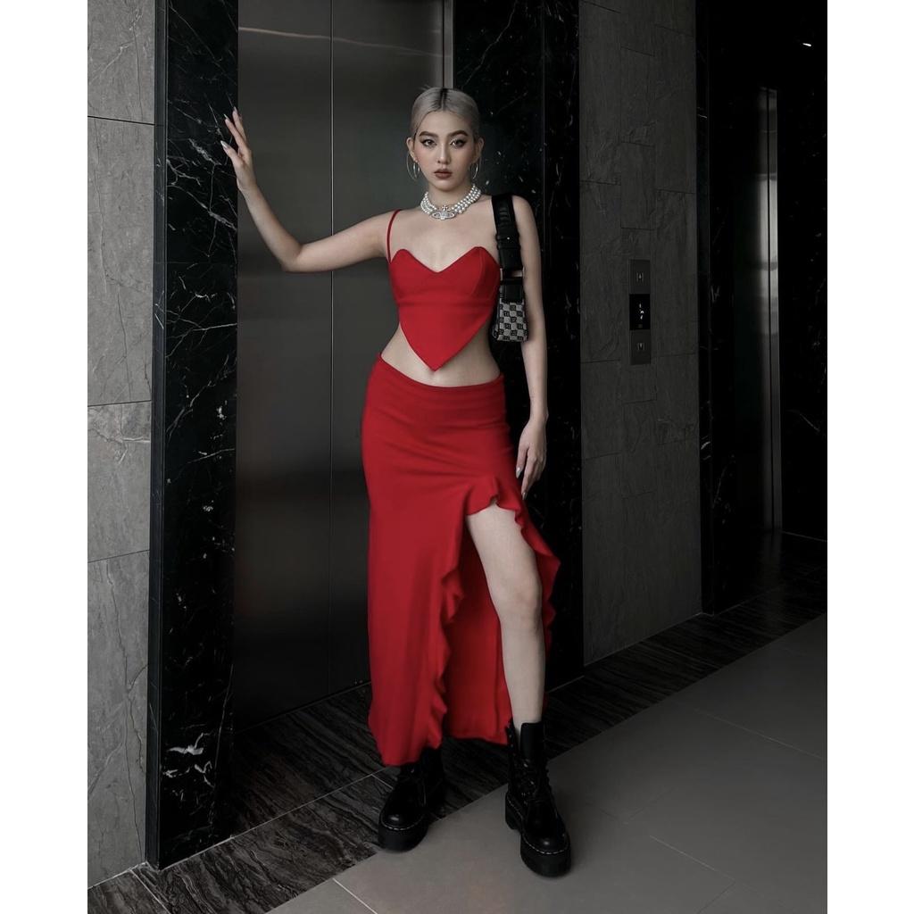Set áo croptop thiết kế kiểu nữ chân váy ôm body chất thun cao cấp mềm mại cá tính hot trend carrotxinhdep