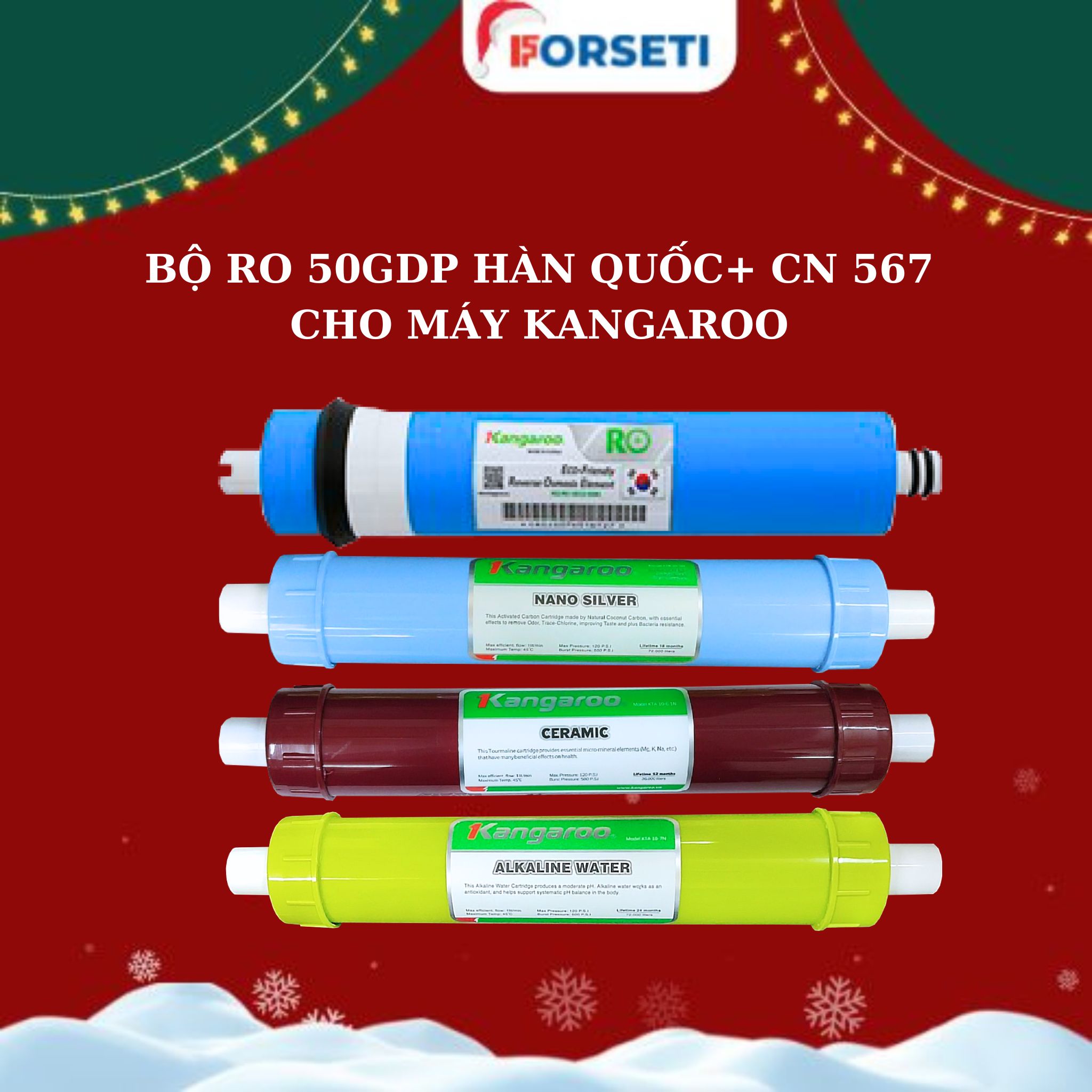 [HÀNG CHÍNH HÃNG] Combo 7 lõi lọc nước Kangaroo (Số 123, RO Dupon, Nano, Ceramic,Alkaline)