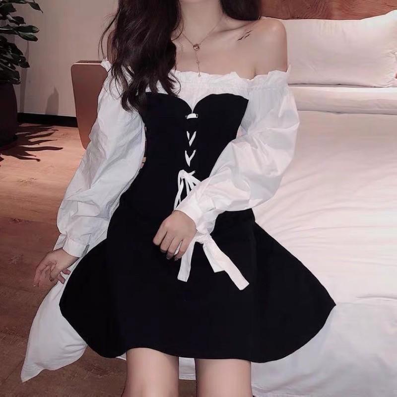 Đầm trễ vai tiểu thư Ulzzang hot tik tok