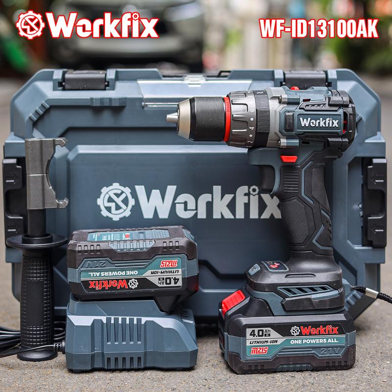 Máy Khoan 3 Chức Năng 100N.m Workfix - ID13100AK - Đầu Kẹp 13mm Auto Lock - Chống Lật Cổ Tay - Brushless Motor - Chân Pin Phổ Thông - 2 Pin 21V/4Ah PLUS - Có Tay Cầm Trợ Lực