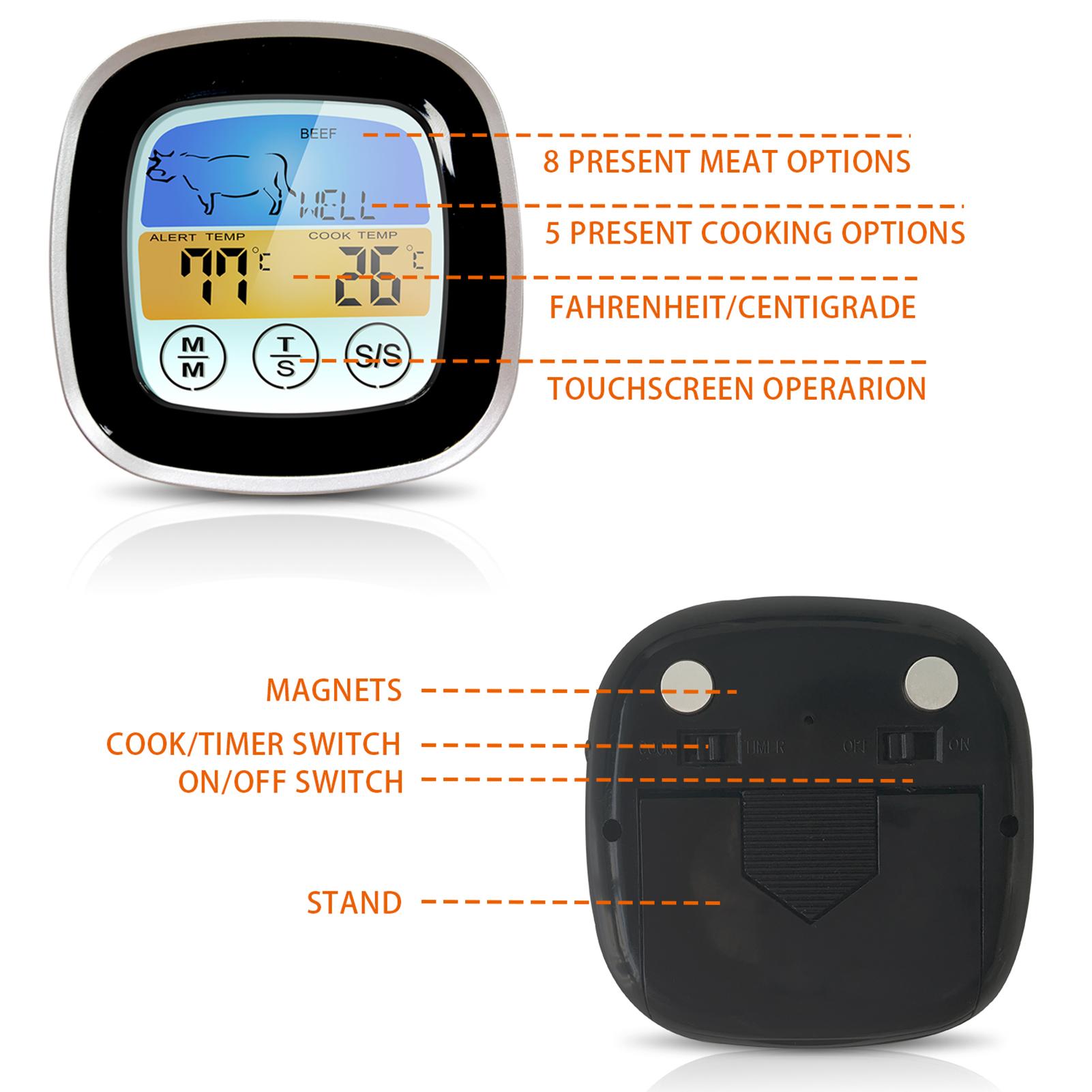 Máy đo nhiệt độ thức ăn , nhiệt kế thức ăn với màn hình LCD màu nhạy