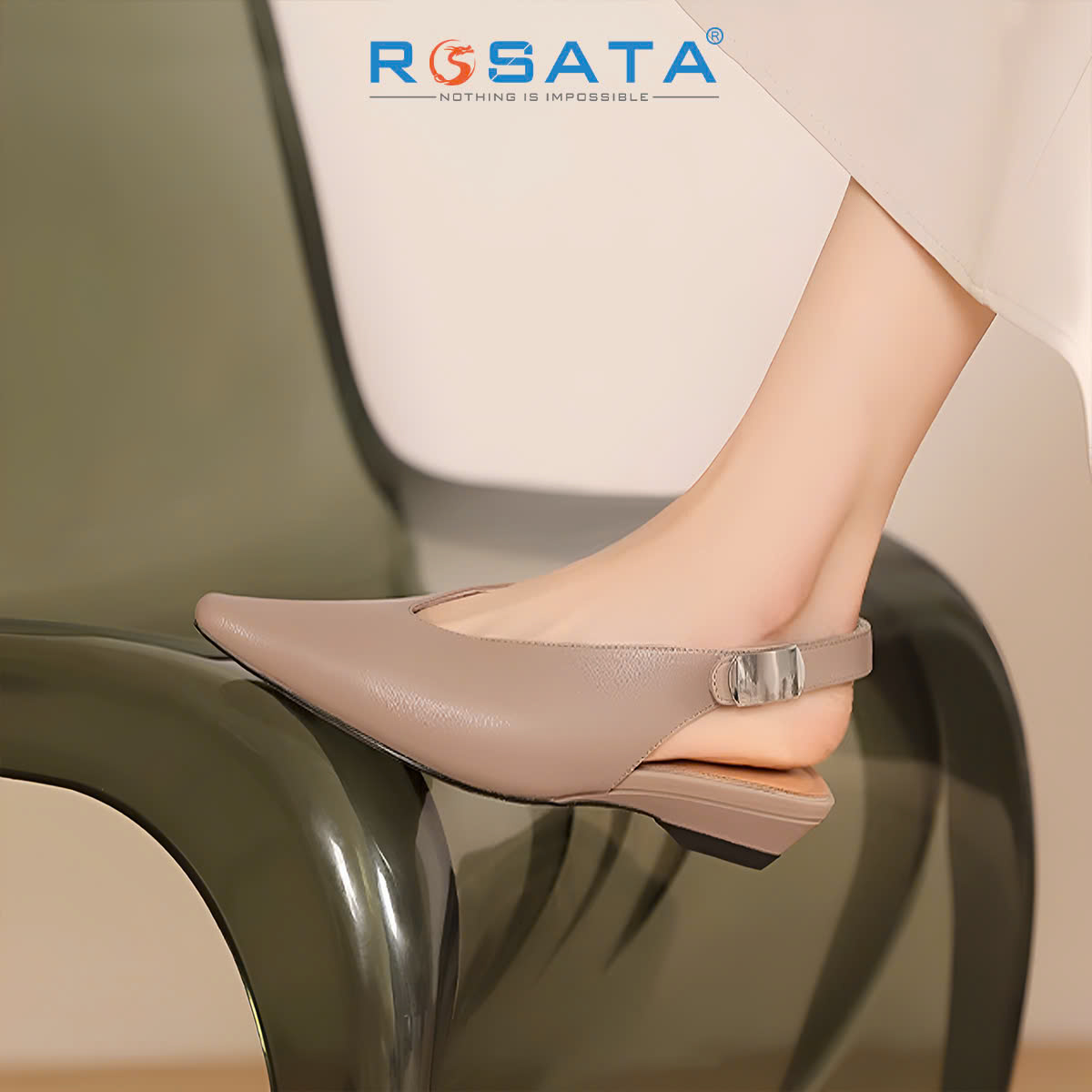 Giày nữ quai sau da lì ROSATA RO683 - 3p - Đen, Nude - HÀNG VIỆT NAM - BKSTORE