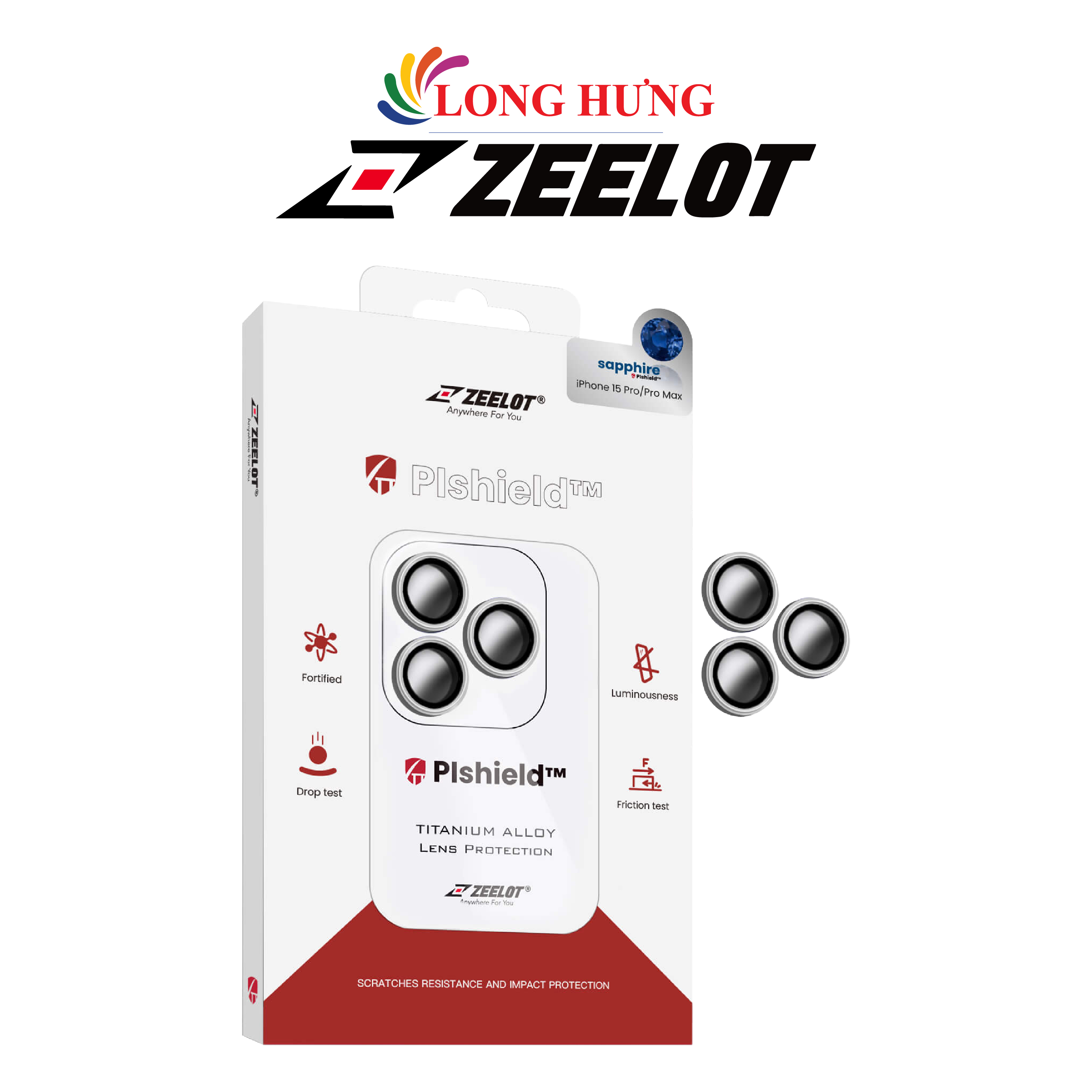 Dán Camera cường lực viền màu chống va đập Zeelot PIshield Sapphire dành cho iPhone 15 Pro/15 Pro Max - Hàng chính hãng