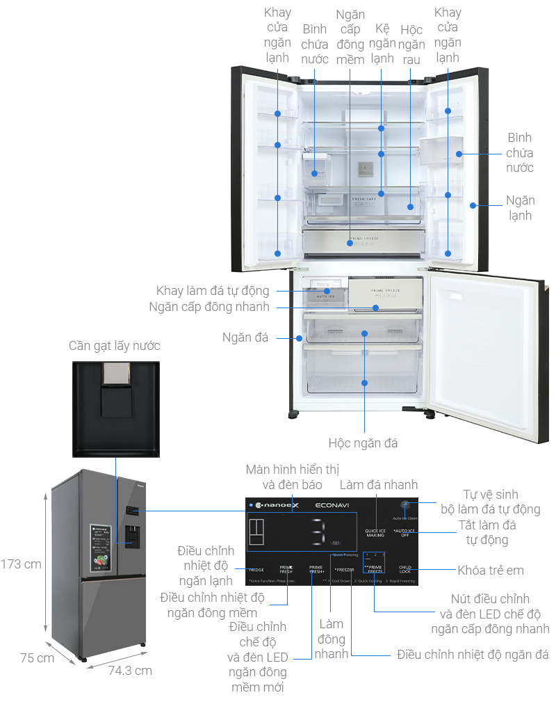 Tủ lạnh Panasonic NR-CW530XMMV 3 cửa 495 Lấy nước ngoài, Làm đá tự động, Hàng chính hãng, chỉ giao Tại Hà Nội