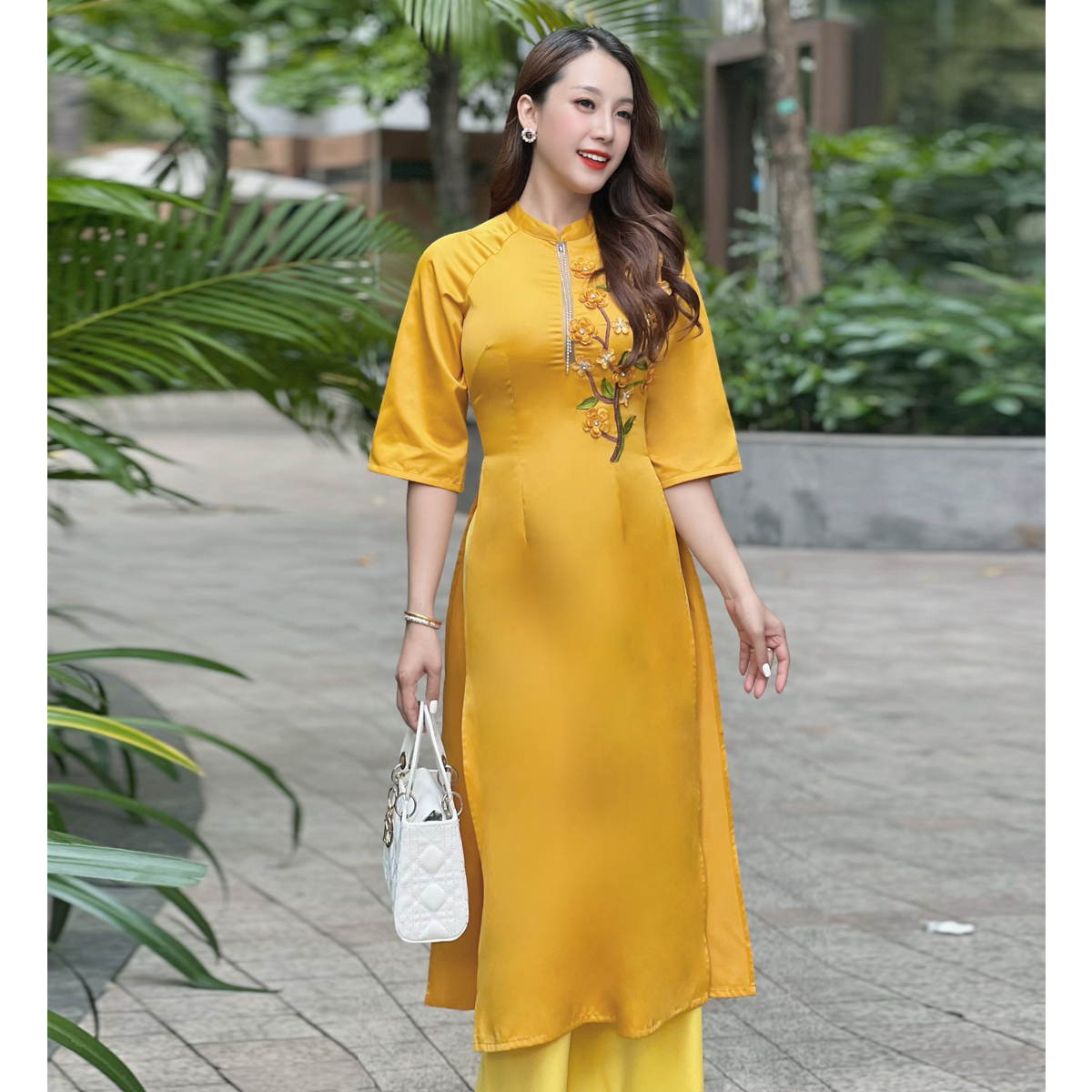 [HCM] Áo dài cách tân thêu 3D cây mai AD034 - Khánh Linh Style - Lady Fashion