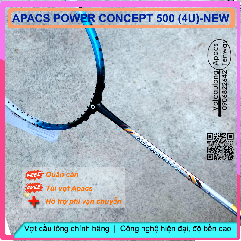 Vợt cầu lông Apacs Power Concept 500 – 4U New Blue – Vợt cân bằng, tấn công hiệu quả, phòng thủ ổn định