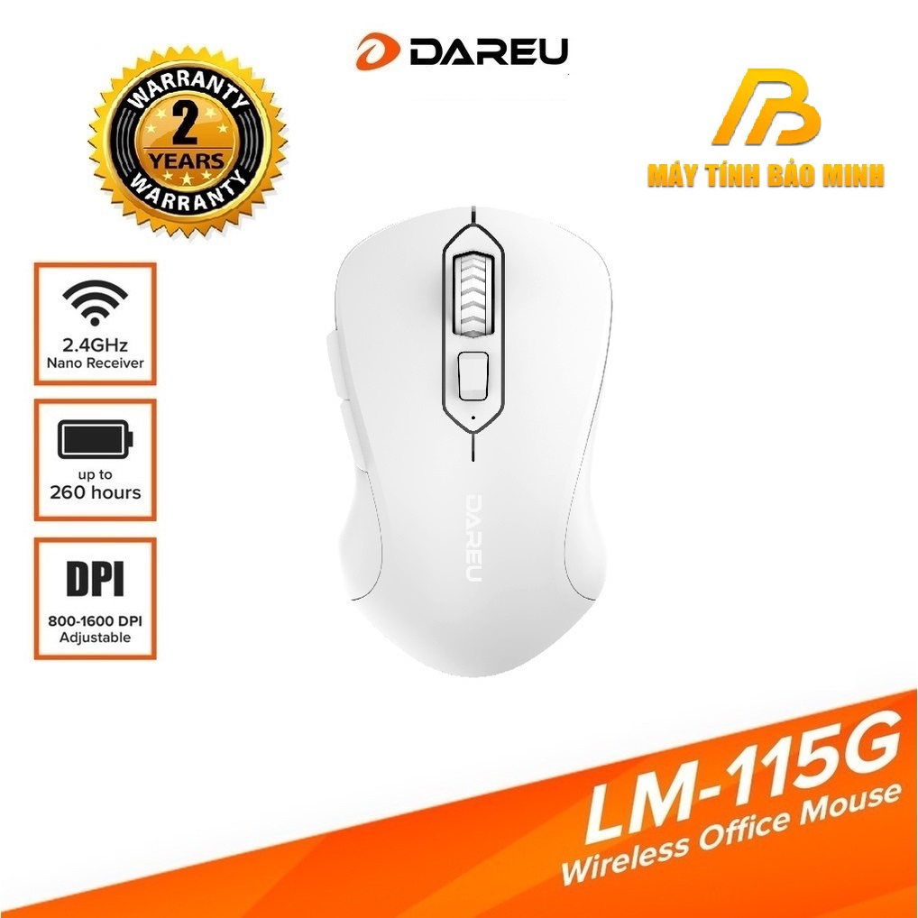 Chuột Không Dây Dareu LM115G White (Màu Trắng) - Hàng Chính Hãng