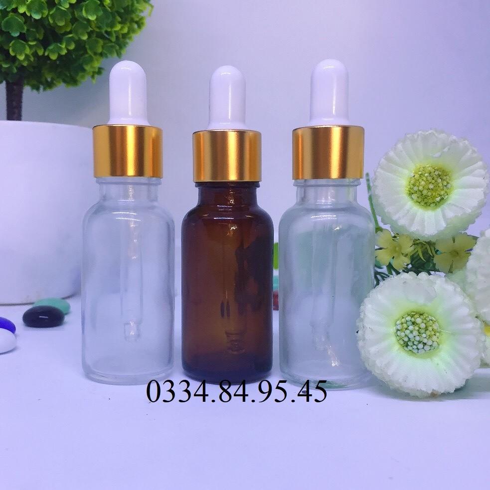 10 Chai thủy tinh TRONG và NÂU serum nắp bóp vàng 20ml _ChaiLoHuMyPham