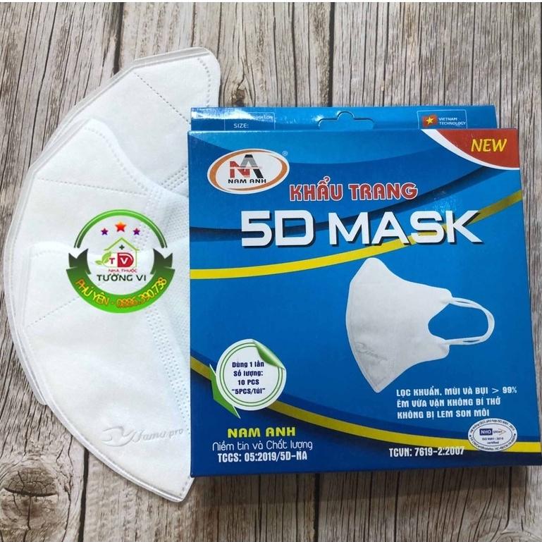 Khẩu trang 5D Mask Nam Anh - Lọc khuẩn, mùi và bụi, vải êm, vừa vặn, không bị lem son