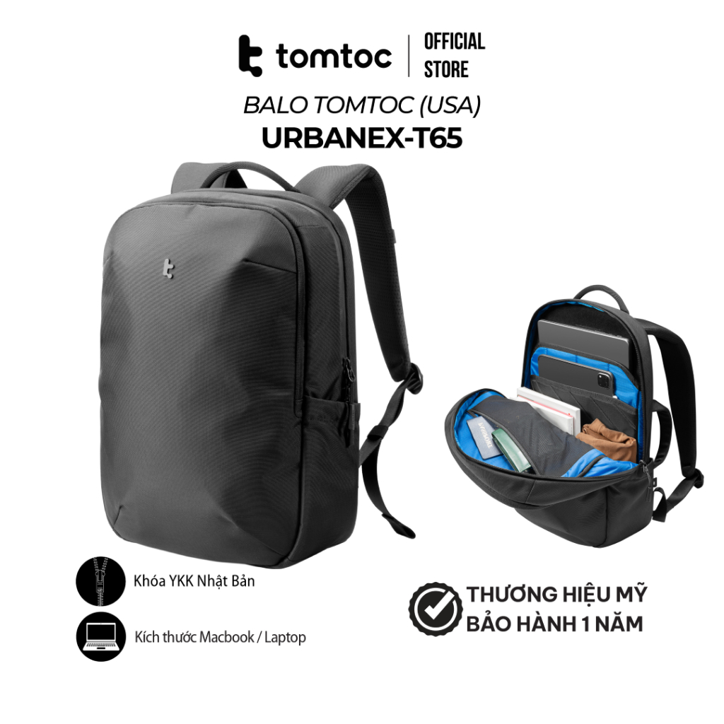 Balo TOMTOC (USA) Urbanex-T65 cho Macbook/ Laptop 15.6&quot; /17.3 - Thiết kế tối giản linh hoạt