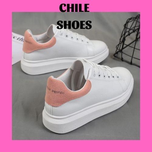 Giày Thể Thao Nữ Độn Đế Giày Sneaker Tăng Chiều Cao Màu Trắng Hồng