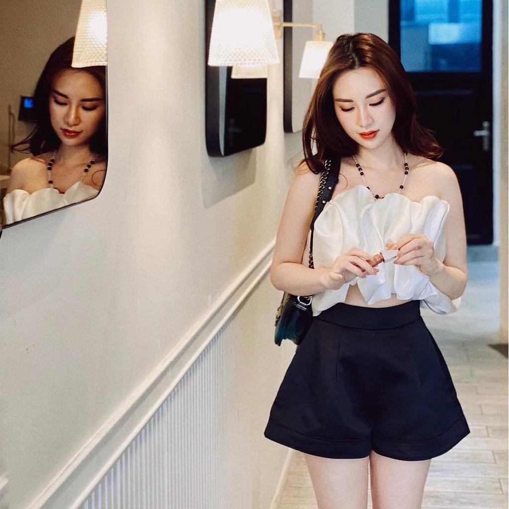 Áo croptop trắng trễ vai satin cúp ngực bồng ivy fashion đi biển dự tiệc dạo phố bigsize gợi cảm sexy