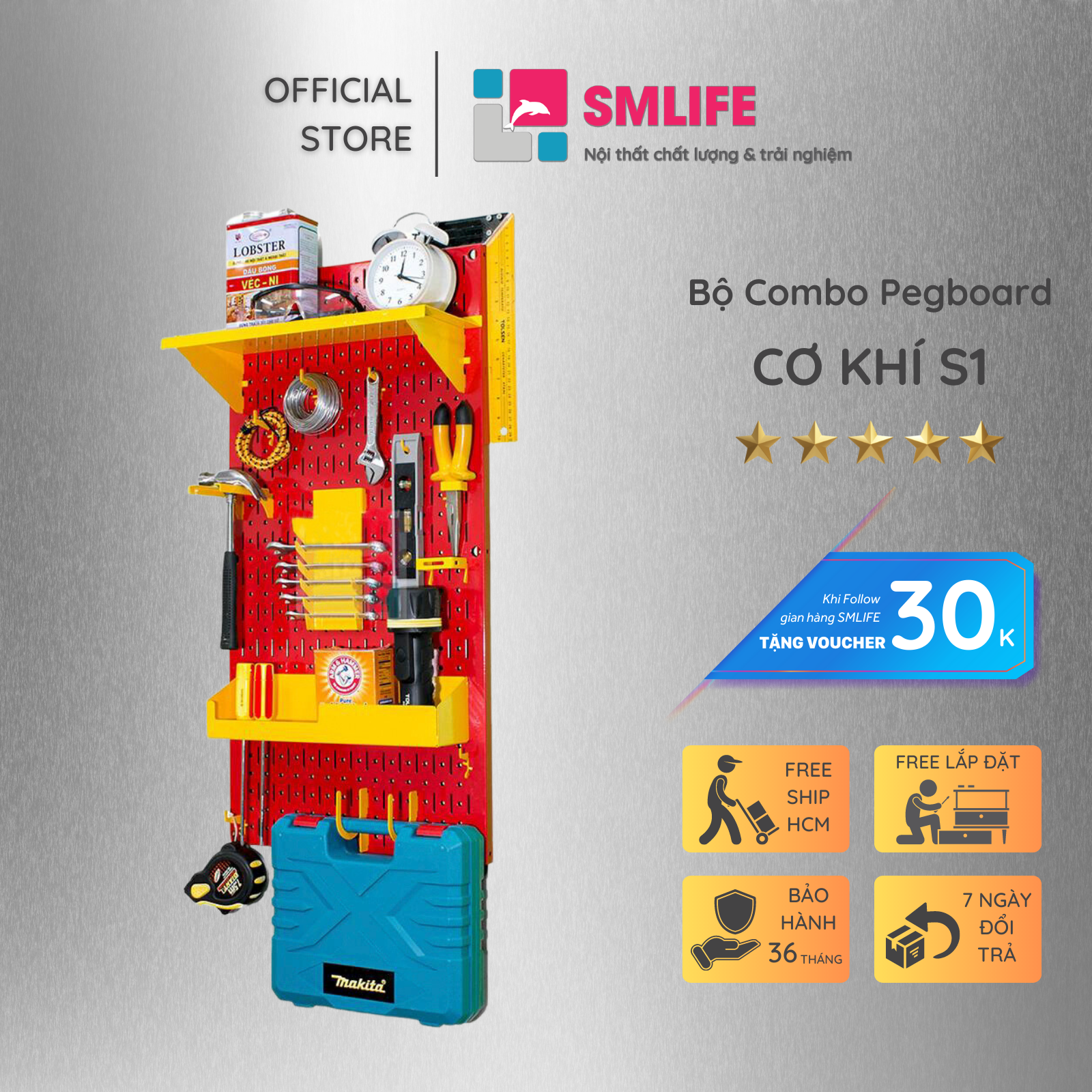 Bảng Treo Đồ Nghề Pegboard Cơ Khí SMLIFE S1 Red
