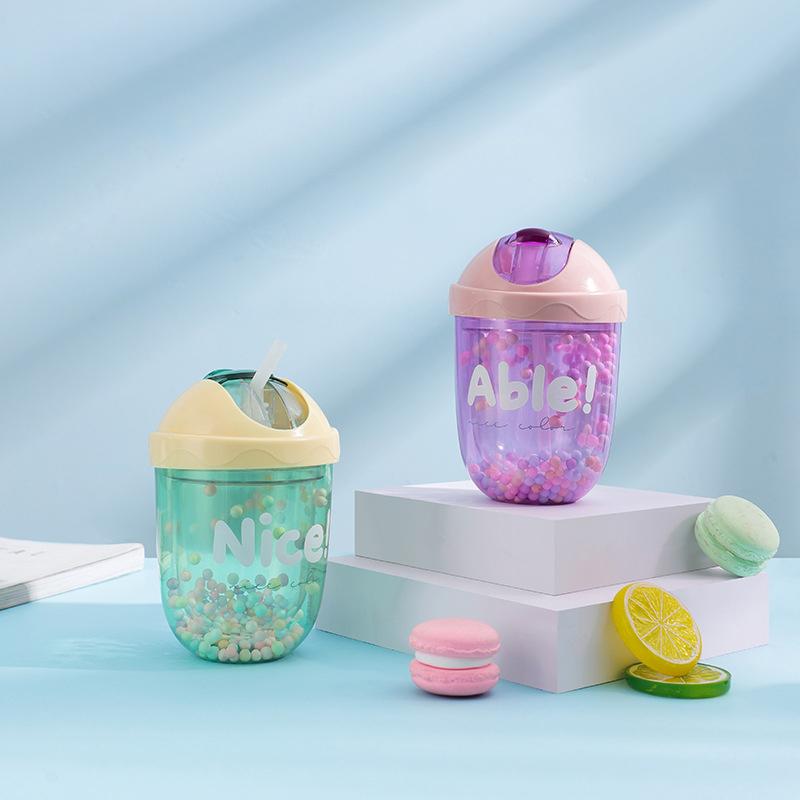 Họa Tiết Hoạt Hình Dễ Thương Ống Hút Nước Bằng Nhựa Di Động Ngoài Trời Trong Suốt Nước Uống Ống Hút Cúp Lượn Bao Da 2 Lớp Trưởng Thành Kid