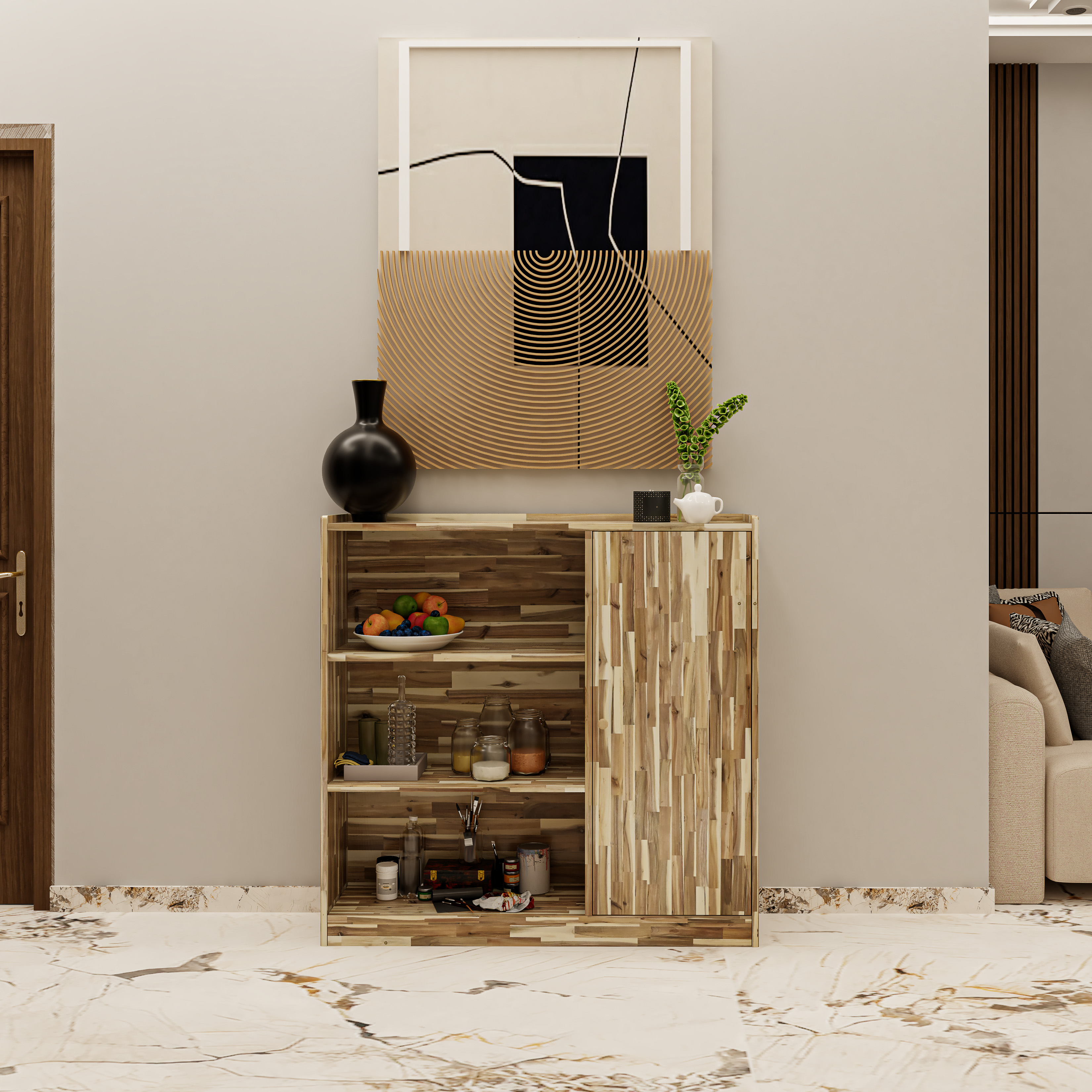 HAPPY FURNITURE , Gỗ tự nhiên , Tủ lưu trữ 1 cửa mở - GAMZE , TCM_197 , 110cm x 30cm x 108cm