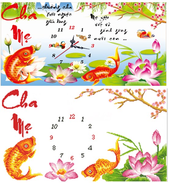Tranh đính đá đồng hồ cha mẹ VS071 - 82 x 50 cm - chưa đính