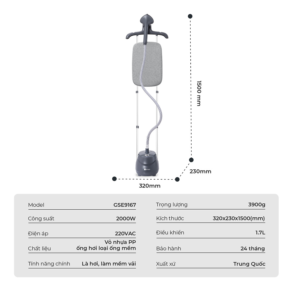 Bàn Ủi Hơi Nước Đứng Elmich GSE9167 2000W 1.7L, Hàng Chính Hãng, 2 Chiều, 10 Mức Hơi Phun - JoyMall