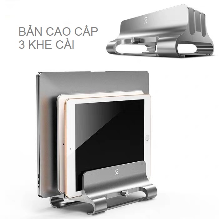 Giá đỡ kiêm đế kẹp 3 khe nhôm nguyên. khối dựng đứng  Jiushark dành cho Laptop Macbook và các hãng khác -Hàng nhập khẩu