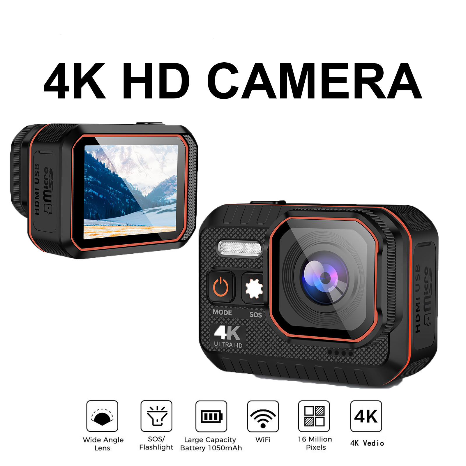 Camera hành động HD với màn hình điều khiển từ xa Sport Sport Sport 4K Camera Drive Recorder Sports Camera Máy ảnh Mũ bảo hiểm Snorkeling Action Cam